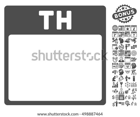 Thursday Calendar Page icon with bonus calendar and time management clip art. Vector illustration style is flat iconic symbols, gray, white background.