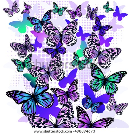 Background multicolored butterflies. Vector