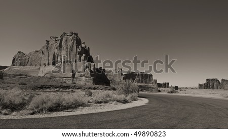 photo scenic sandstone evening capture at arches national park. black and white landscape from arches national park in america usa.