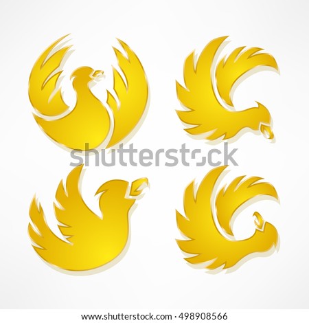 Round flying birds gold color sign set