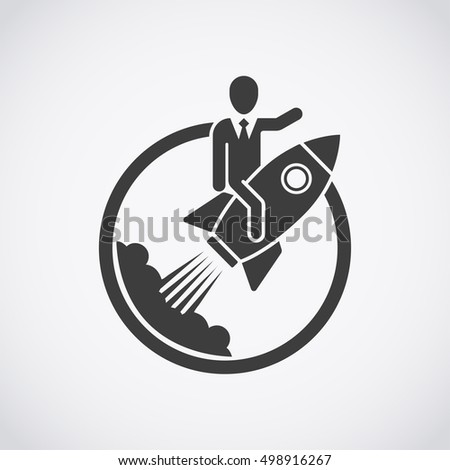 Businessman riding a rocket. Startup icon.