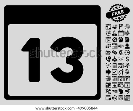 Thirteenth Calendar Page pictograph with bonus calendar and time management clip art. Vector illustration style is flat iconic symbols, black, light gray background.
