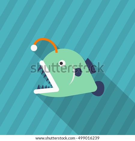 Lantern fish icon, Vector flat long shadow design. EPS10
