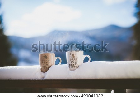 Keep calm mugs and winter landscape