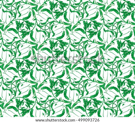 Seamless pattern with green leaves of trees on a white background. It can be use for web site design. Vector illustration