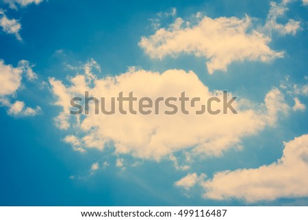 Beautiful nature and outdoor view with white cloud on blue sky background - Vintage Filter
