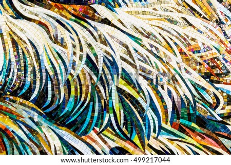 Colorful ceramic mosaic tiled in pattern of the  feather