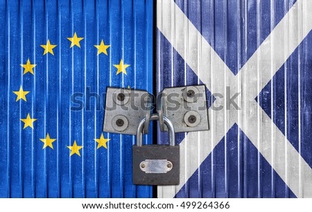 EU and Scotland flag on door with padlock