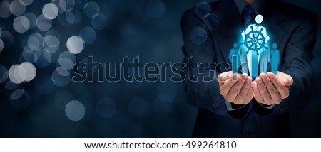 Business improvement and development concept. Captain (symbol of team leader) change direction to improve company performance, wide banner composition.
 Royalty-Free Stock Photo #499264810