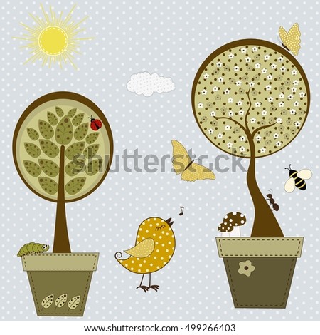 Set of nature textile stickers