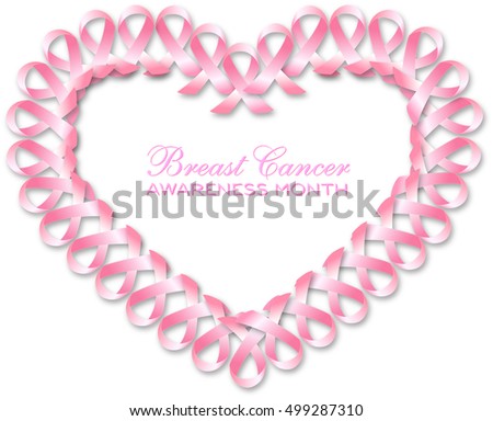 Realistic pink ribbon, breast cancer awareness symbol, isolated on white. Vector illustration, eps10. Breast Cancer Awareness Ribbon Background.  Logo for poster. Message for women. Check yourself.
