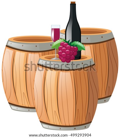 Red wine on barrels illustration