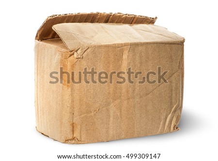 Worn old cardboard box isolated on white background