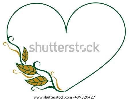Heart shaped frame with color decorative leaves. Raster clip art.