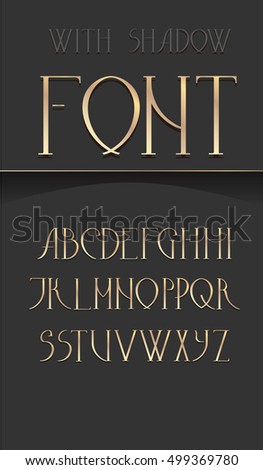 Light line classic uppercase font. A to Z alphabet. Gold letters vintage vector typeface for labels, headlines, posters etc.