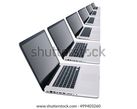laptops in row isolated on white background