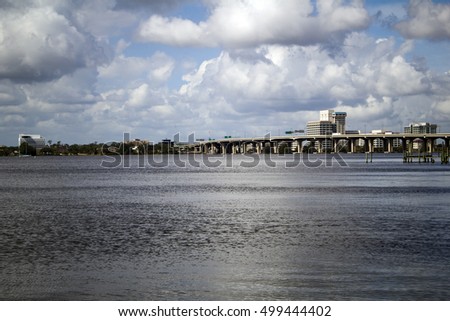 A view of the Interstate 95 bridge over the St. Johns River, from Jacksonville, Florida to Riverside