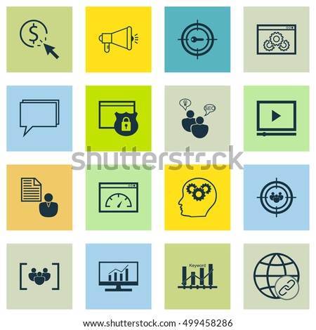 Set Of Marketing Icons On SEO Brainstorm, Keyword Optimisation, Questionnaire And Other Topics. Editable Vector Illustration. Includes Matching, Dynamics, Optimization And More Vector Icons.