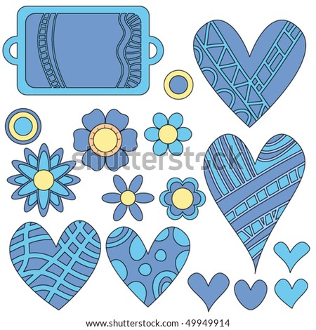 Vector tag, hearts and flowers