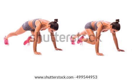 young woman doing exercise  Knee to Chest Push up