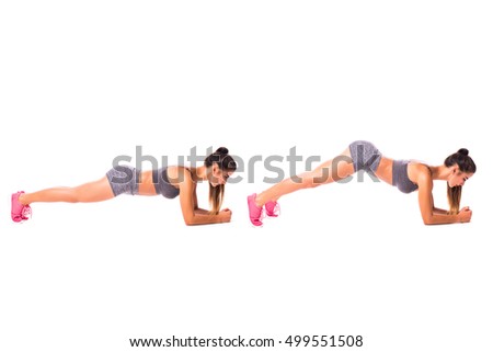 Inchworm Elbow Plank. Young woman doing sport exercise. Royalty-Free Stock Photo #499551508