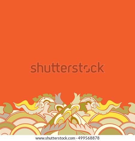 Vintage card with dragon tails and waves. Vector illustration. Concept for Chinese restaurant, cafe, hotel, yoga studio, beauty salon, spa, gift voucher, banner, card, template with text space. 