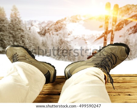men drinking hot coffee on slope 