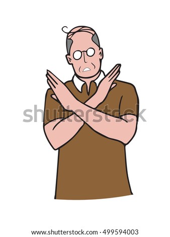 Man gestures cross hands say no cartoon drawing