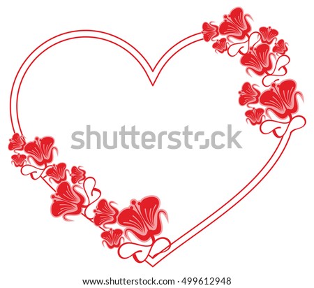 Heart-shaped frame with decorative flowers. Design element for advertisements, flyer, web, wedding, invitations and greeting cards. Vector clip art.