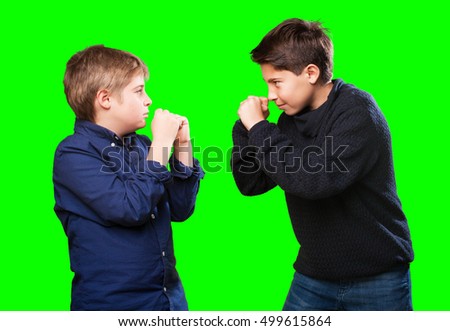 boys fighting on white background