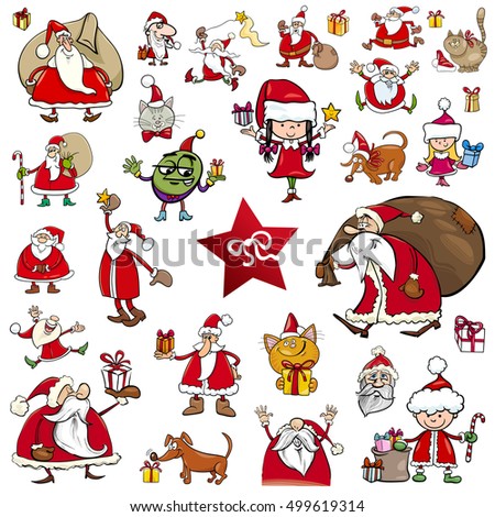 Cartoon Illustration of Christmas Characters and Themes Clip Arts Set