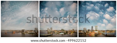 Beautiful sunset aerial view of Jacksonville skyline, FL.