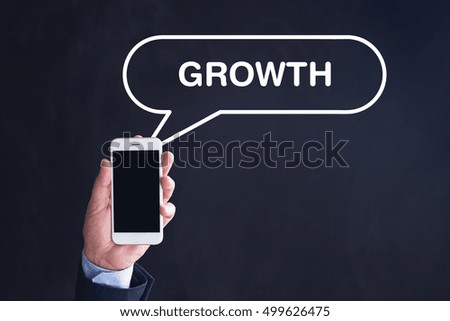 Hand Holding Smartphone with GROWTH written speech bubble