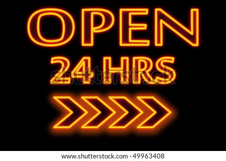"Open 24 hours " words in neon and black background