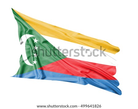 Comoros flag waving  on white  background.