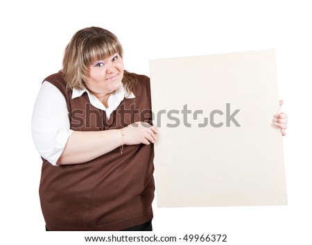 large girl  holds an empty poster over white