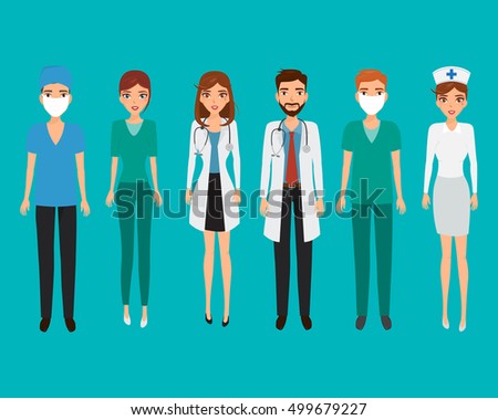 Set of avatar doctor character for medicine. Cartoon vector people.