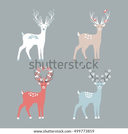 Set of Christmas Deer for your Christmas design. Vector illustration.