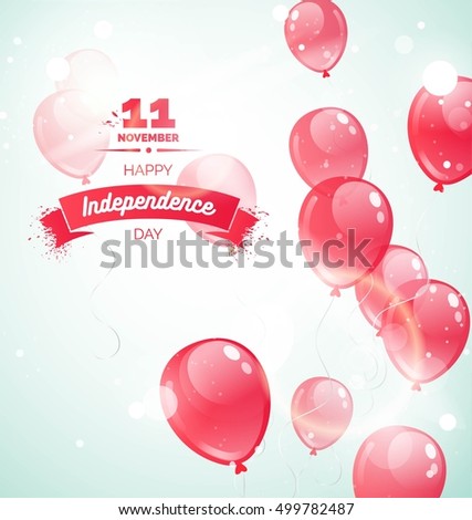 11 november. Poland Independence Day greeting card. Celebration background  with flying balloons and text. Vector illustration