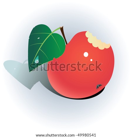 An apple with a leaf and a drop of dew. Vector