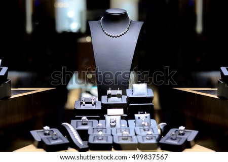Fine necklace Diamond Jewelry Display window Royalty-Free Stock Photo #499837567