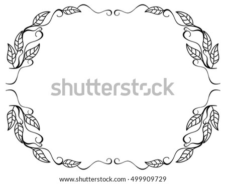 Contour floral frame with leaves. Raster clip art.