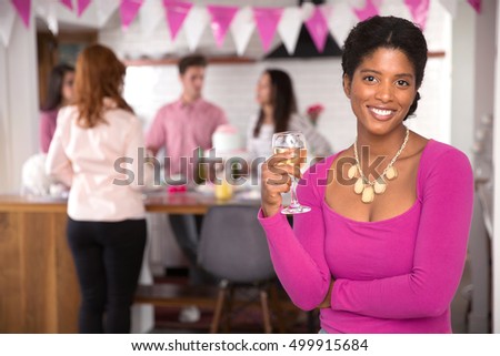 Pretty smile cheerful casual sweet sincere portrait of woman at family friends event gathering