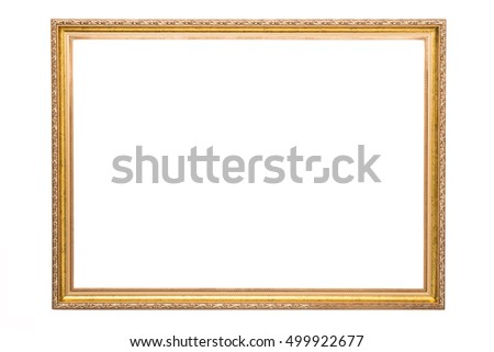 wooden gold frame on white background