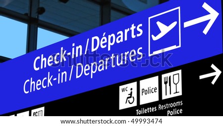 airport schedule, blue flight information board, modern interior, immigration, departure details  Royalty-Free Stock Photo #49993474