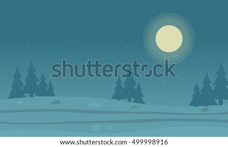Vector flat of hill and spruce silhouettes landscape