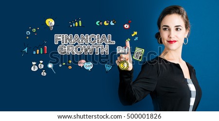 Financial Growth concept with business woman on a dark blue background