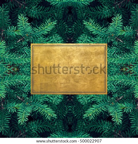 Gold background. Coniferous evergreen fir trees wallpaper. Shallow depth of field.