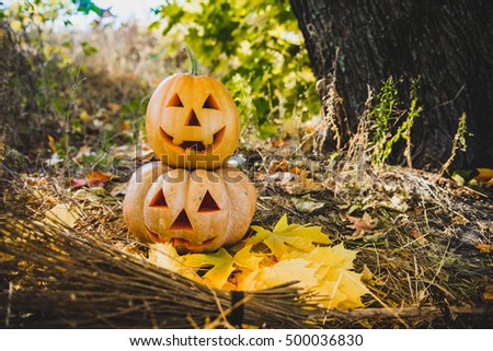 Grinning pumpkin lantern or jack-o'-lantern is one of the symbols of Halloween.