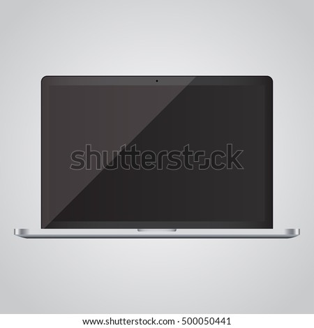 Realistic open laptop with blank screen isolated on gray background. Vector illustration